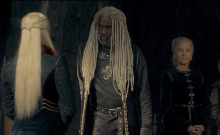 Steve Toussaint as Lord Corlys and Eve Best as Rhaenys Targaryen