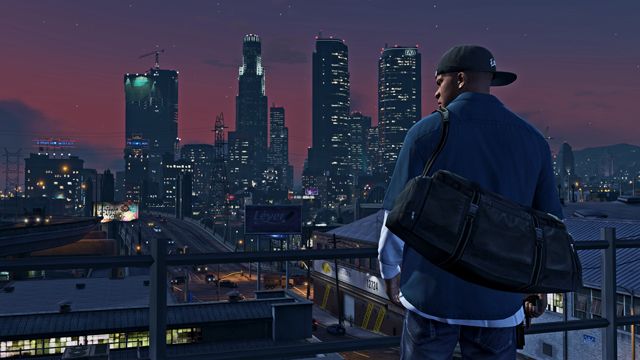 Franklin standing on a balcony overlooking the city at night