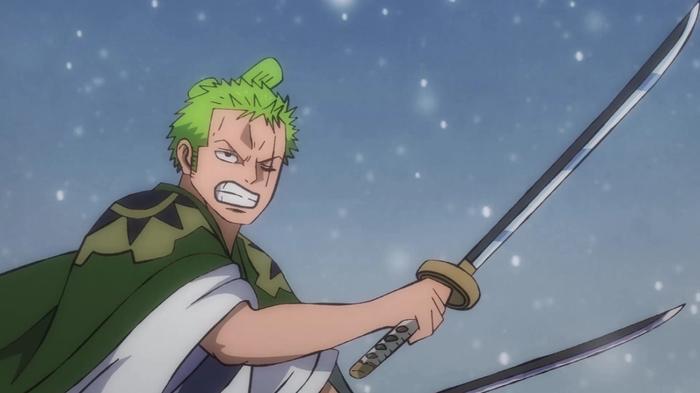 Zoro in the Wano arc of the One Piece anime.