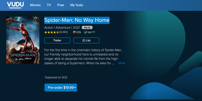Spider-Man: No Way Home VUDU