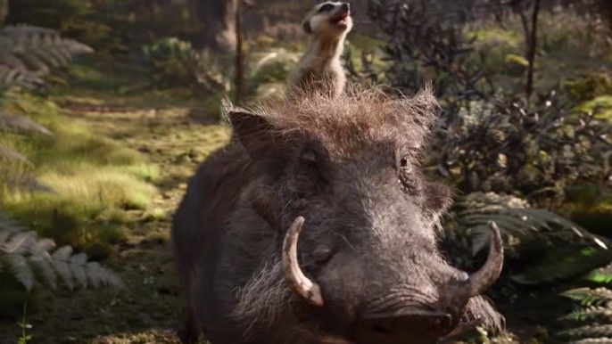 Billy Eichner as Timon and Seth Rogen as Pumbaa in The Lion King. 