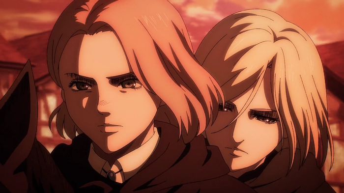 Hitch Dreyse and Annie Leonhart in Attack on Titan Season 4 Part 2.