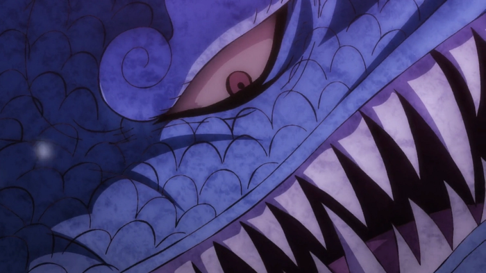 Kaido in his dragon form in the One Piece anime Wano arc.