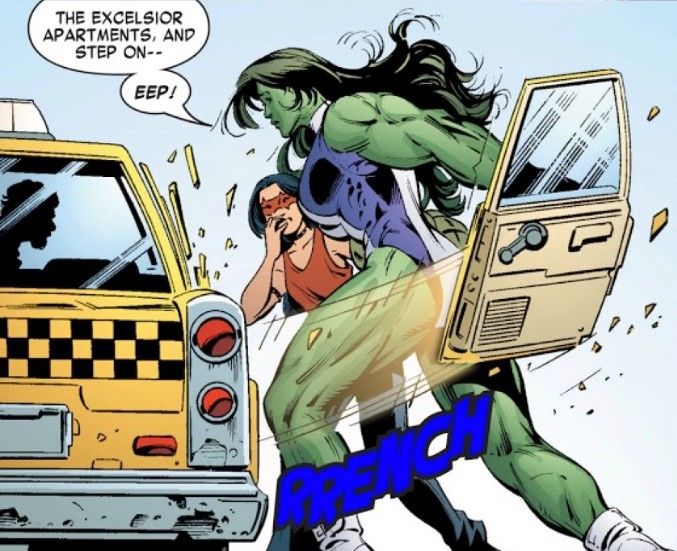 She-Hulk's superhuman strength and size in Hulk form.
