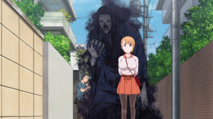 Hana with a giant ghost behind her.
