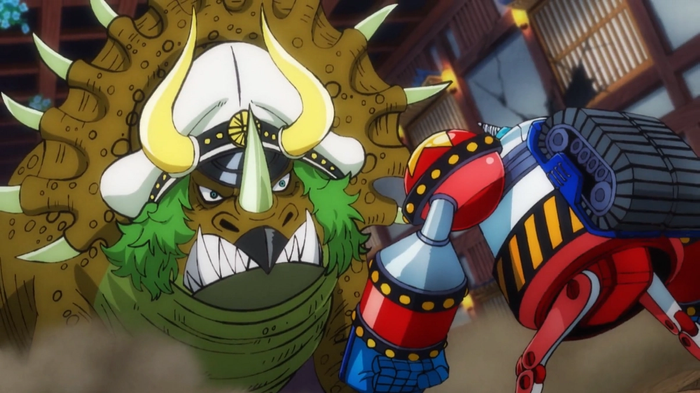 Franky vs. Sasaki in the Wano arc of One Piece.