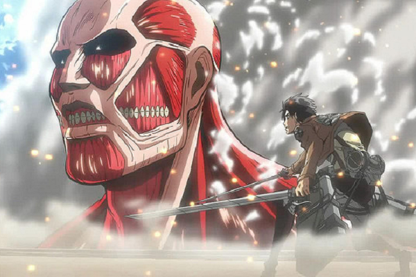 eren yeager and colossal titan attack on titan