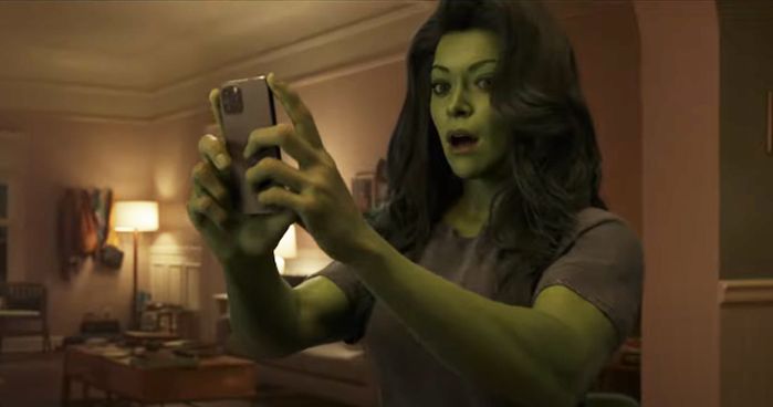 She-Hulk: Attorney at Law Tatiana Maslany as Jennifer Walters/She-Hulk shocked