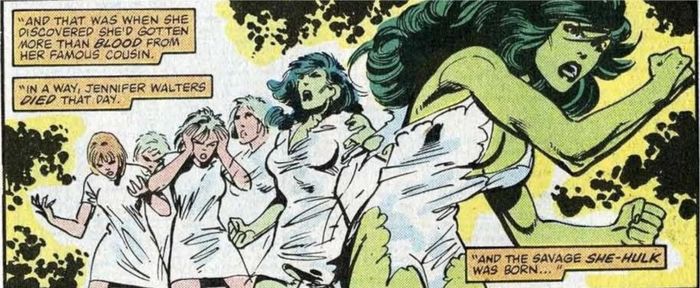 Jennifer Walter transforms into She-Hulk for the first time.