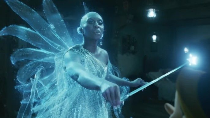 Disney+ pinocchio Cynthia Erivo as The Blue Fairy granting Gepetto's wish