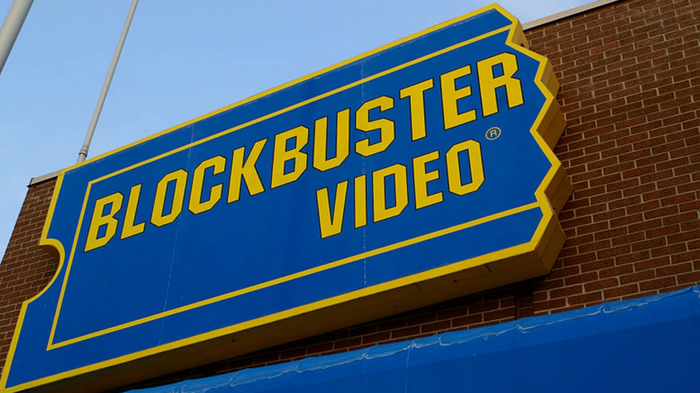 Blockbuster Video sign on a shop.