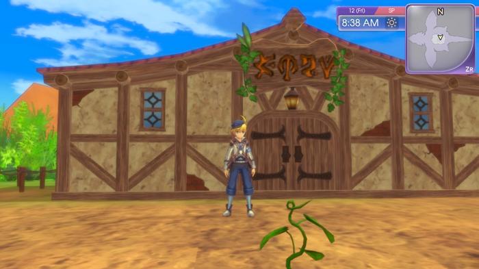 Image of Ares in front of a monster barn in Rune Factory 5.