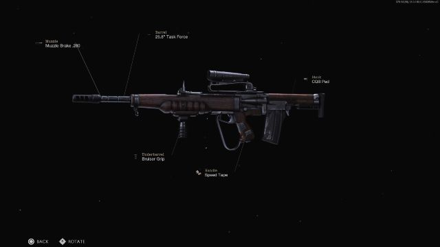 EM2 assault rifle equipped with five attachments
