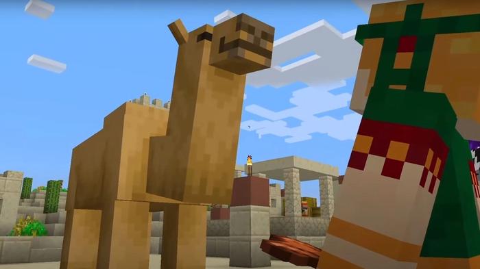 The camel mob leaning over Alex in Minecraft 1.20
