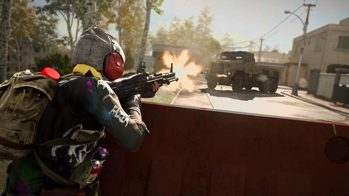 Image showing Warzone player shooting LMG at vehicle