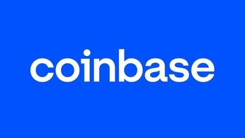 Coinbase logo on blue background.