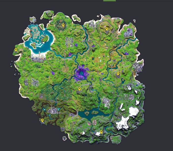 Map showing all the Fortnite radar dish base locations.