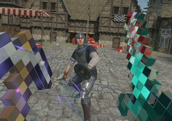 A poor, Medieval villager is going up against something with not only a diamond sword, but an enchanted iron pickaxe too