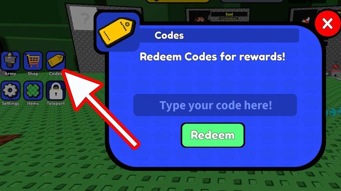 Redeeming codes in Control Army on Roblox.