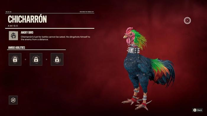 Far Cry 6 Combat Amigo, the punk rooster Chicharron.
