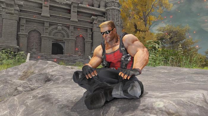 A screenshot of Duke Nukem in Elden Ring.