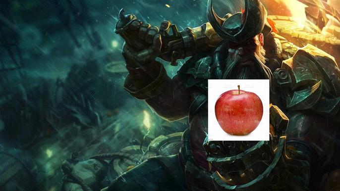 Promo artwork for League of Legends with an apple added.