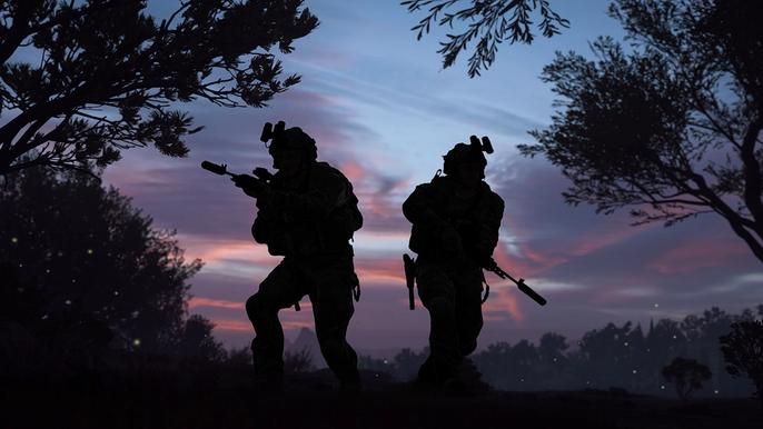 Shadows of Modern Warfare 2 players at dusk