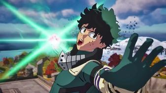 Deku powering up a special move in Fortnite.
