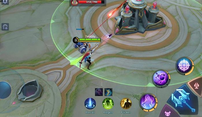 Screenshot from an in-game scene of Mobile Legends featuring Lesley in the enemy's base.