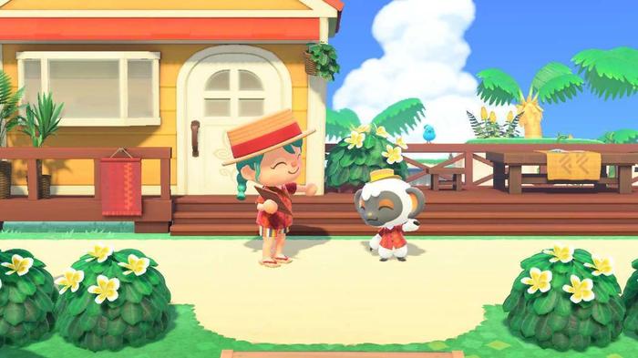 Animal Crossing: New Horizons Happy Home Paradise Character and Niko outside Paradise Planning Office