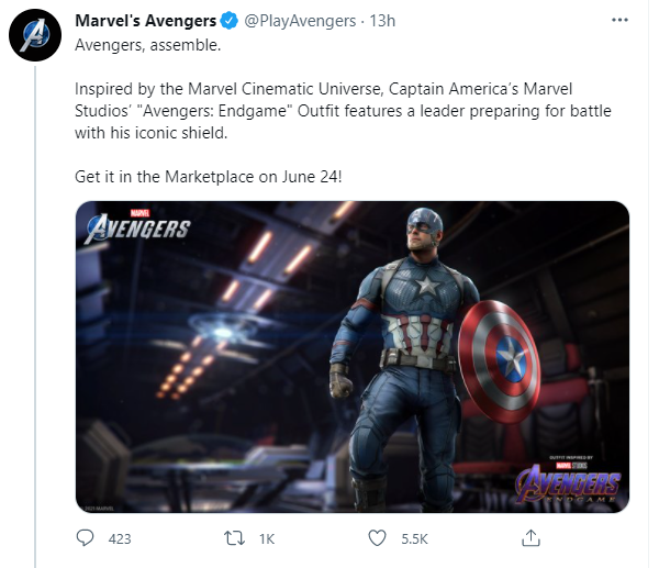 Tweet from Marvel's Avengers