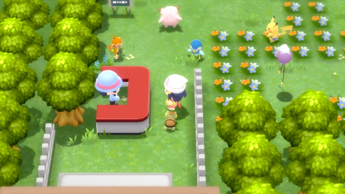 A Pokémon Trainer and their Turtwig are standing at the Amity Square West Gate in Pokémon Brilliant Diamond and Shining Pearl.