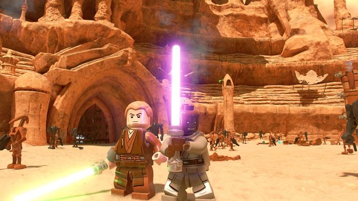 The Jedi fight in Geonosis arena in Lego Star Wars: The Skywalker Saga.