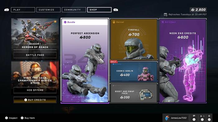 Halo Infinite's main shop menu.