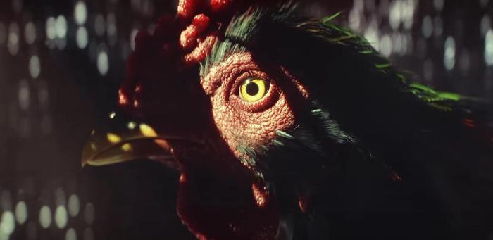 Far Cry 6 Amigo Chicharron, a rooster, in a crate during the Ubisoft Chicharron run trailer.