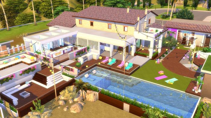 An image of the Love Island villa in The Sims.
