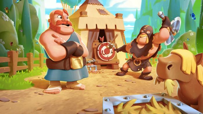Image of two villagers playing games in Clash of Clans.