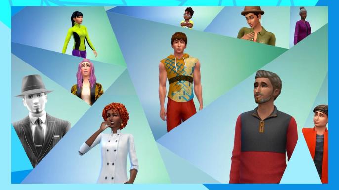 A collage of multiple characters in Sims 4.
