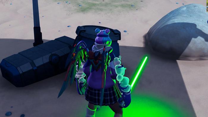 Image of a Fortnite character wielding a lightsaber.