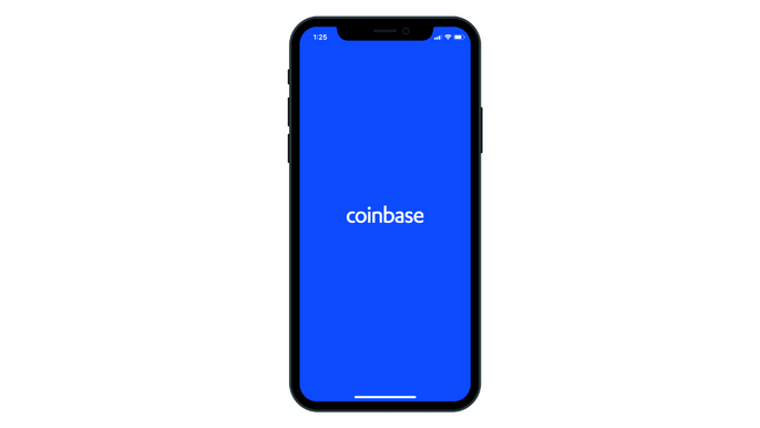 Coinbase logo on blue background on a phone