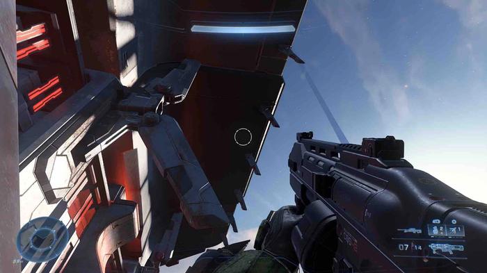 The final grapple challenge on The Tower in Halo Infinite to get the skull.