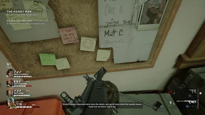 In Back 4 Blood's The Handy Man map, a post-it note in the safe room at the start of the level reads 'You've Got Red On You', a reference to Shaun of The Dead.