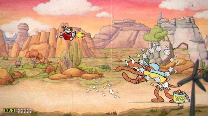Phase four of the Esther Winchester boss battle in Cuphead.