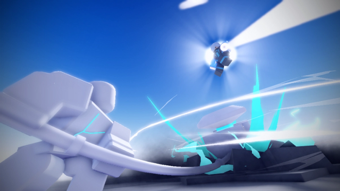 Screenshot from Encounters, showing two Roblox characters wielding swords, about to battle