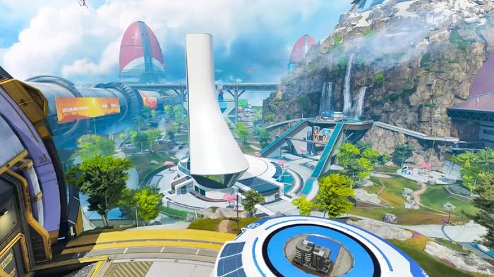 Hammond Labs, a tall building that looks like a visitor centre, in the middle of the Apex Legends map.