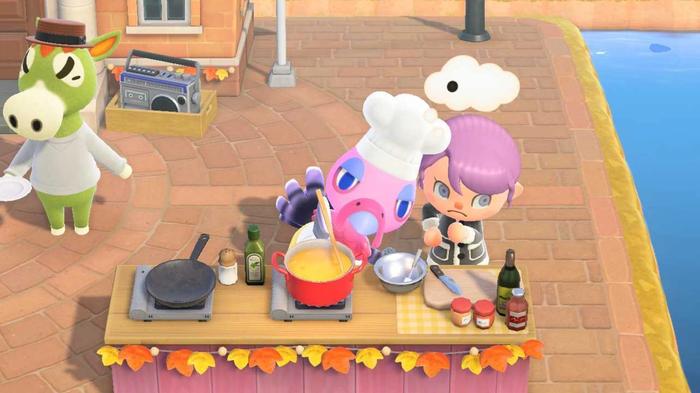 Animal Crossing New Horizons Turkey Day Franklin the turkey and Character cooking in the plaza
