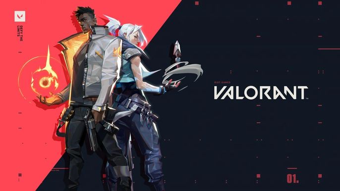 Agents Jett and Phoenix stand beside the Valorant logo.