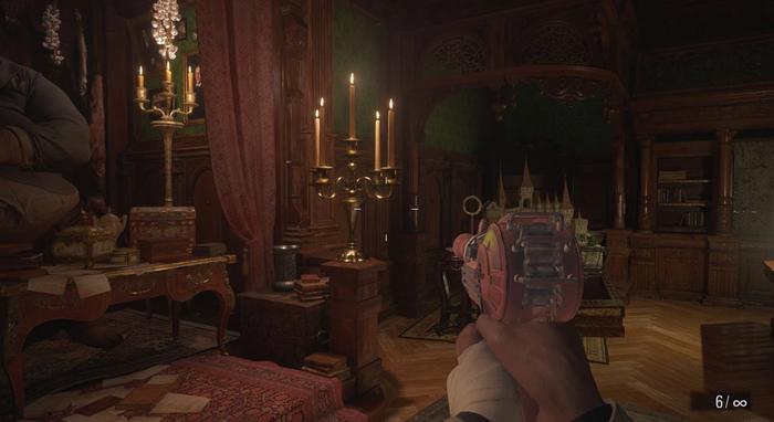 Ethan shooting the Call of Duty Raygun in Resident Evil Village.