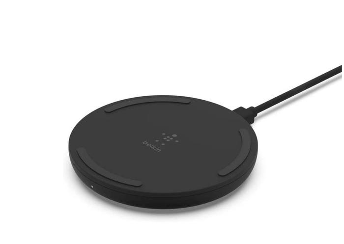 best wireless charger Belkin product image of a black charging pad, with wire.