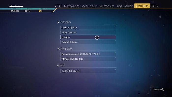 Players can invite or join a friend in No Man's Sky by selecting Network under the Options tab in the main menu.